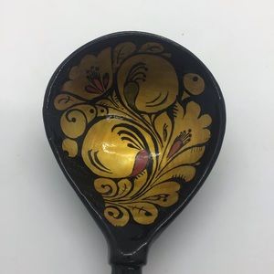 Vintage Russian Khokhloma USSR Soviet Union Lacquered Hand Painted Wooden Spoon